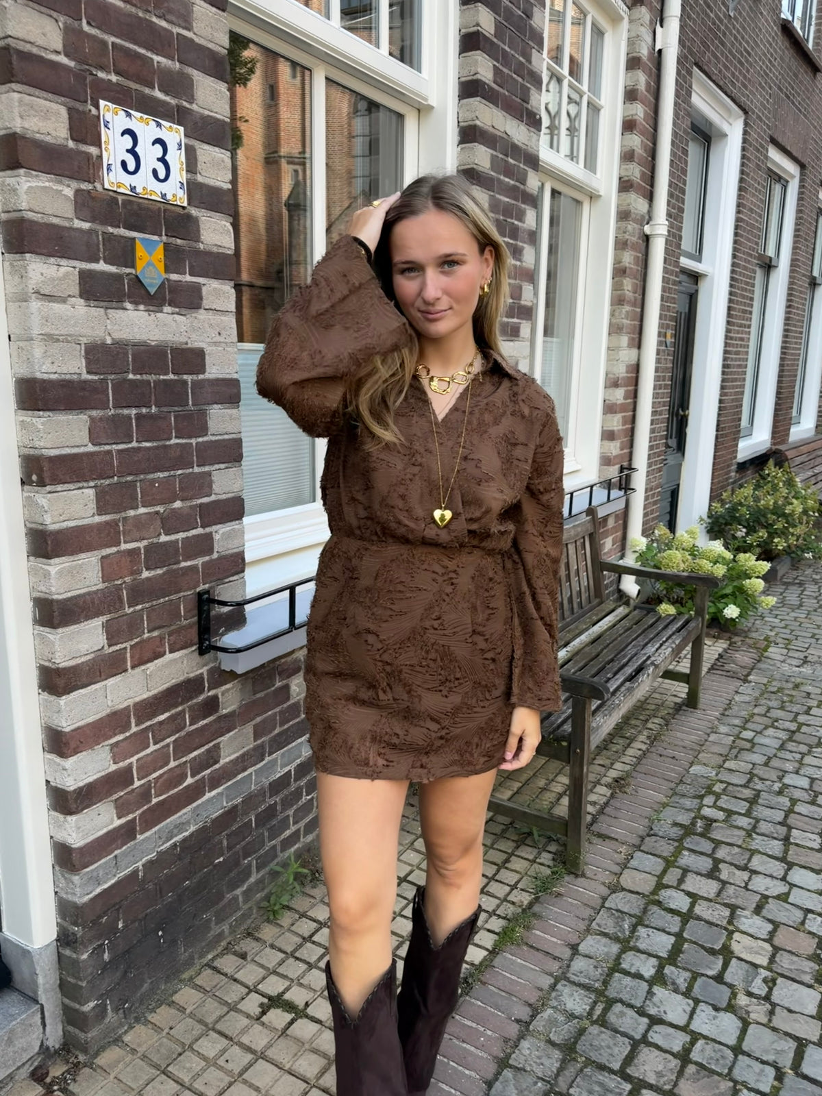 Dress Feather Short Brown voor dames
