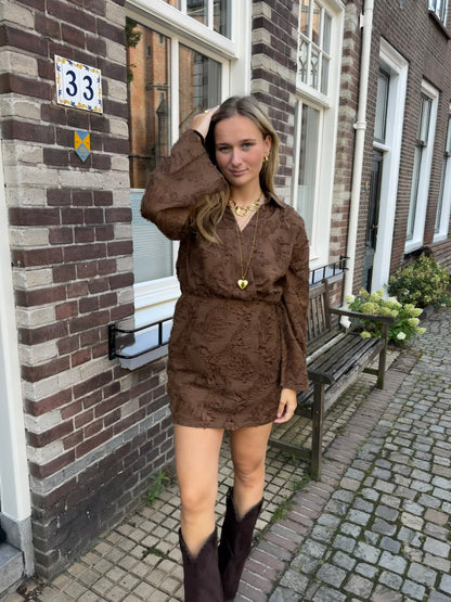 Dress Feather Short Brown voor dames