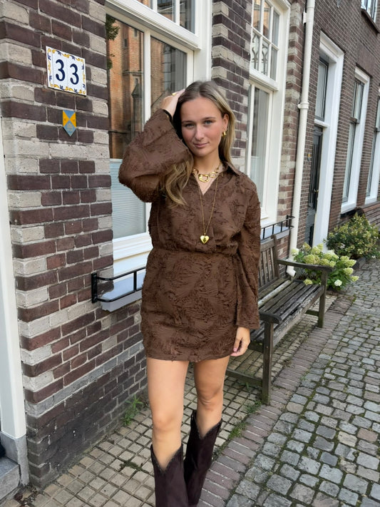 Dress Feather Short Brown voor dames