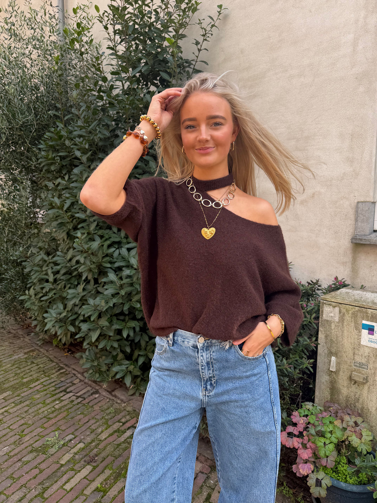 Knit Fleur Choker Brown voor dames