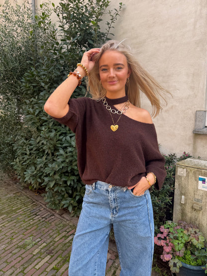 Knit Fleur Choker Brown voor dames