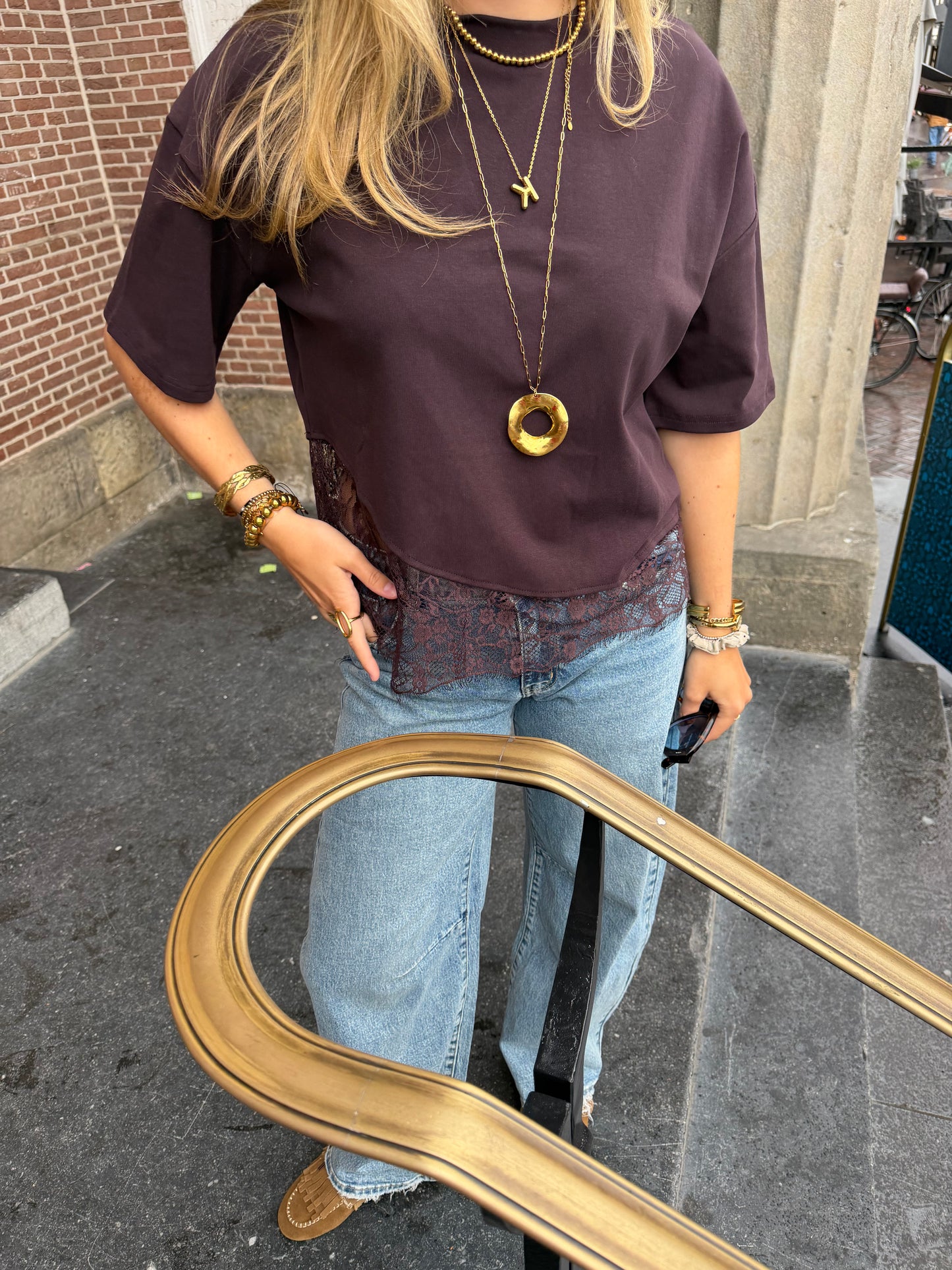 T-shirt Kate Lace Bordeaux voor dames