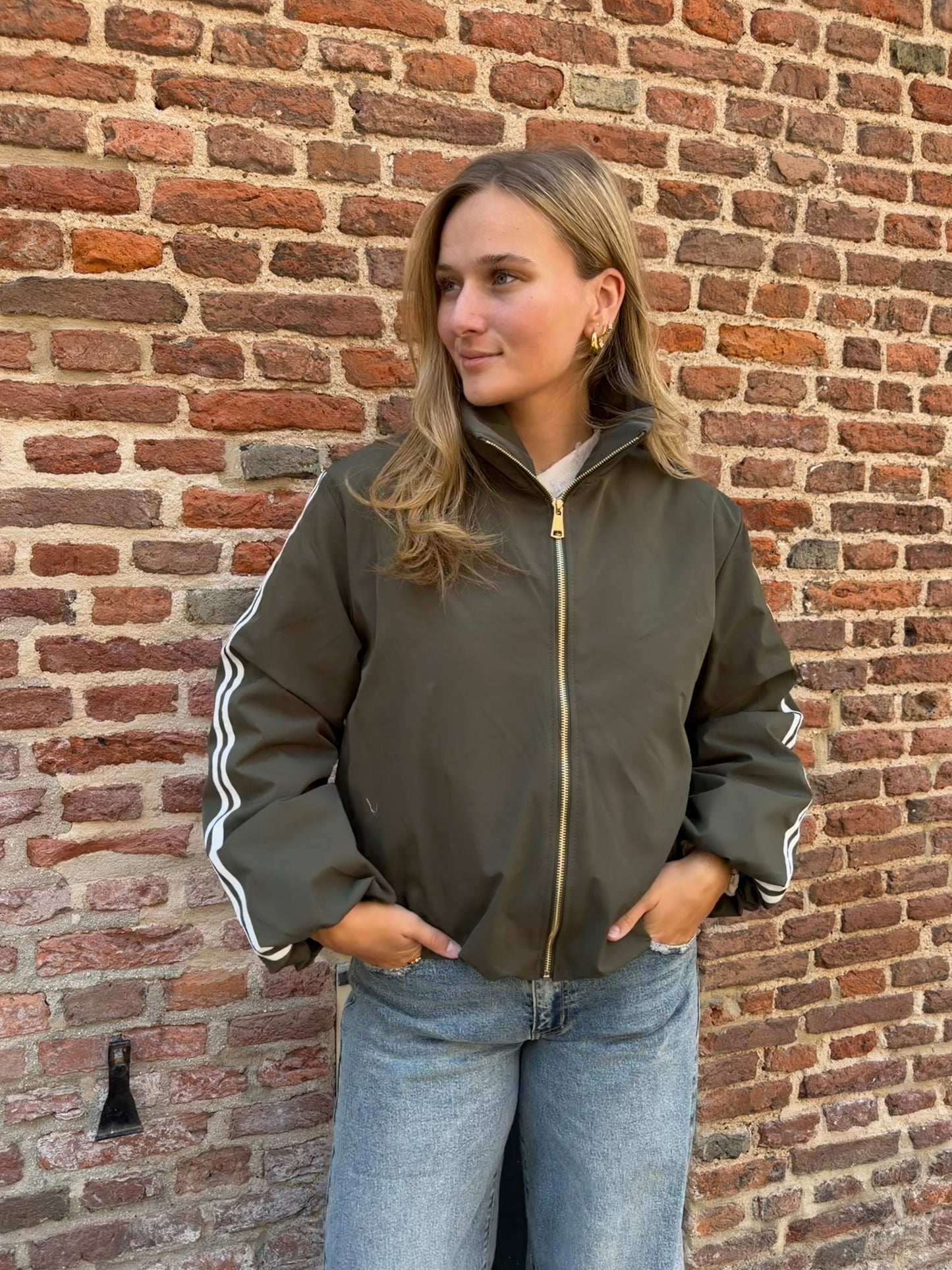 Jacket Indy Stripe Army Green voor dames