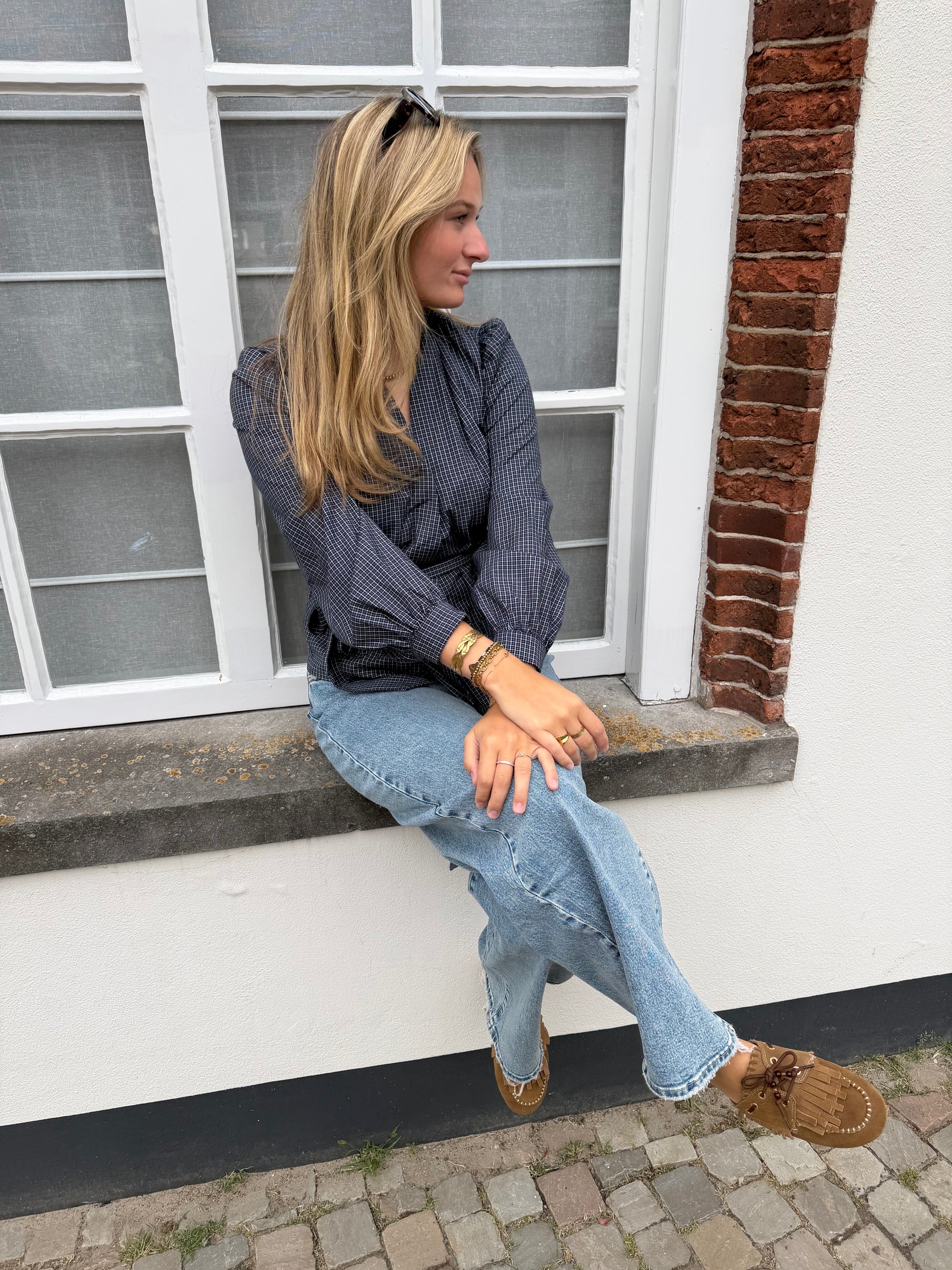 Blouse Jill Check Navy voor dames