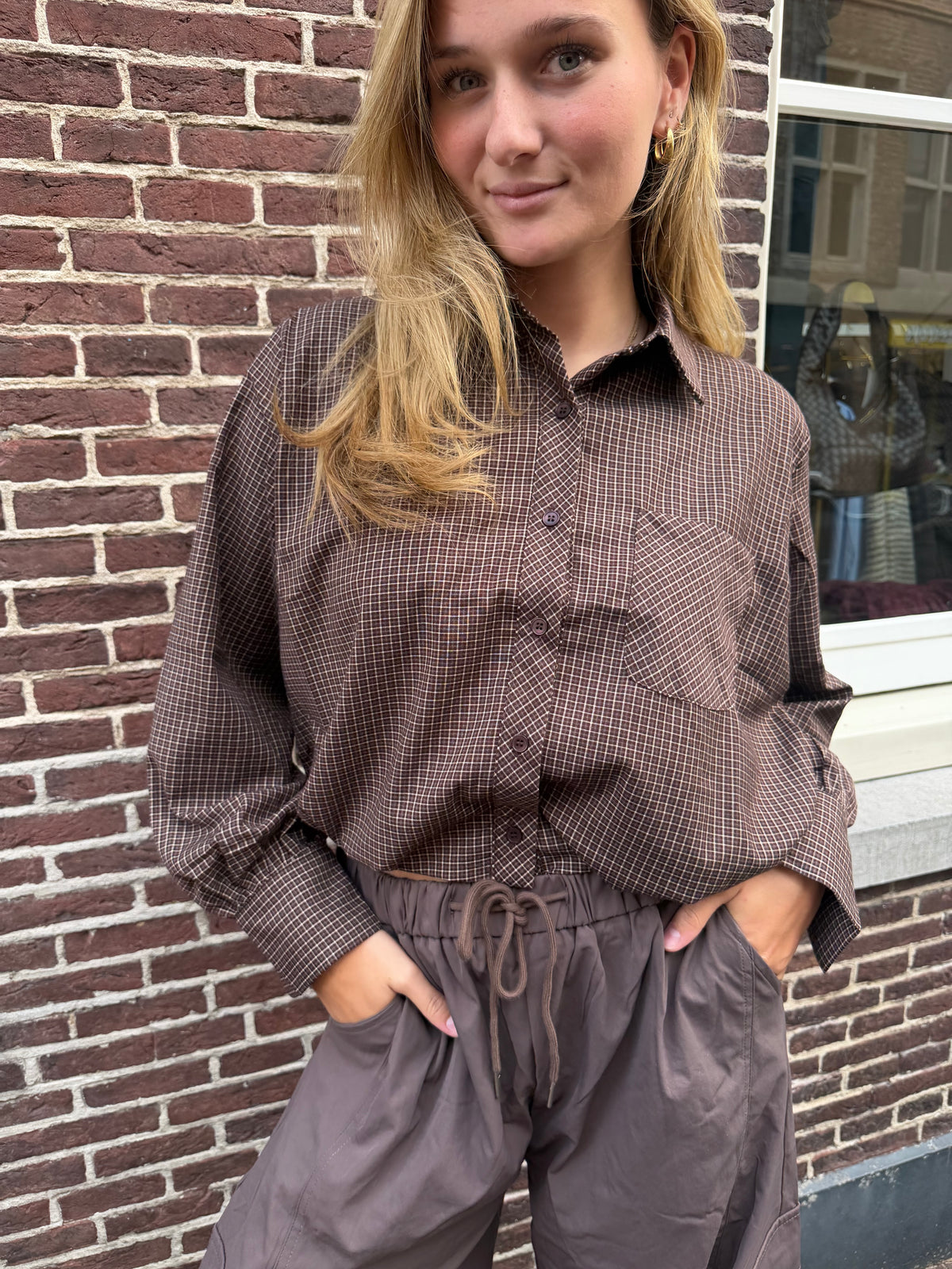 Blouse Feline Check Brown voor dames