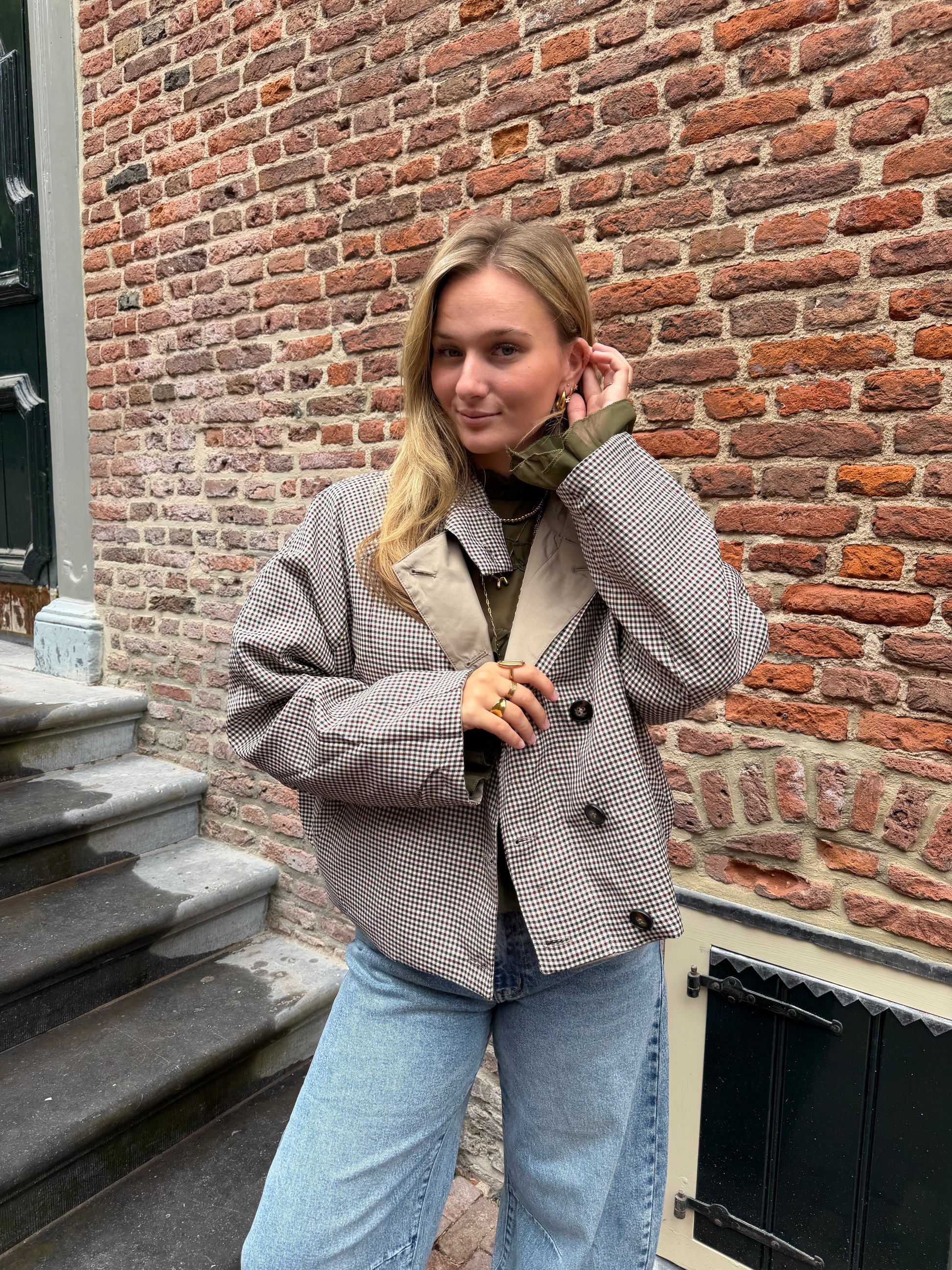 Jacket Floor Check Beige voor dames