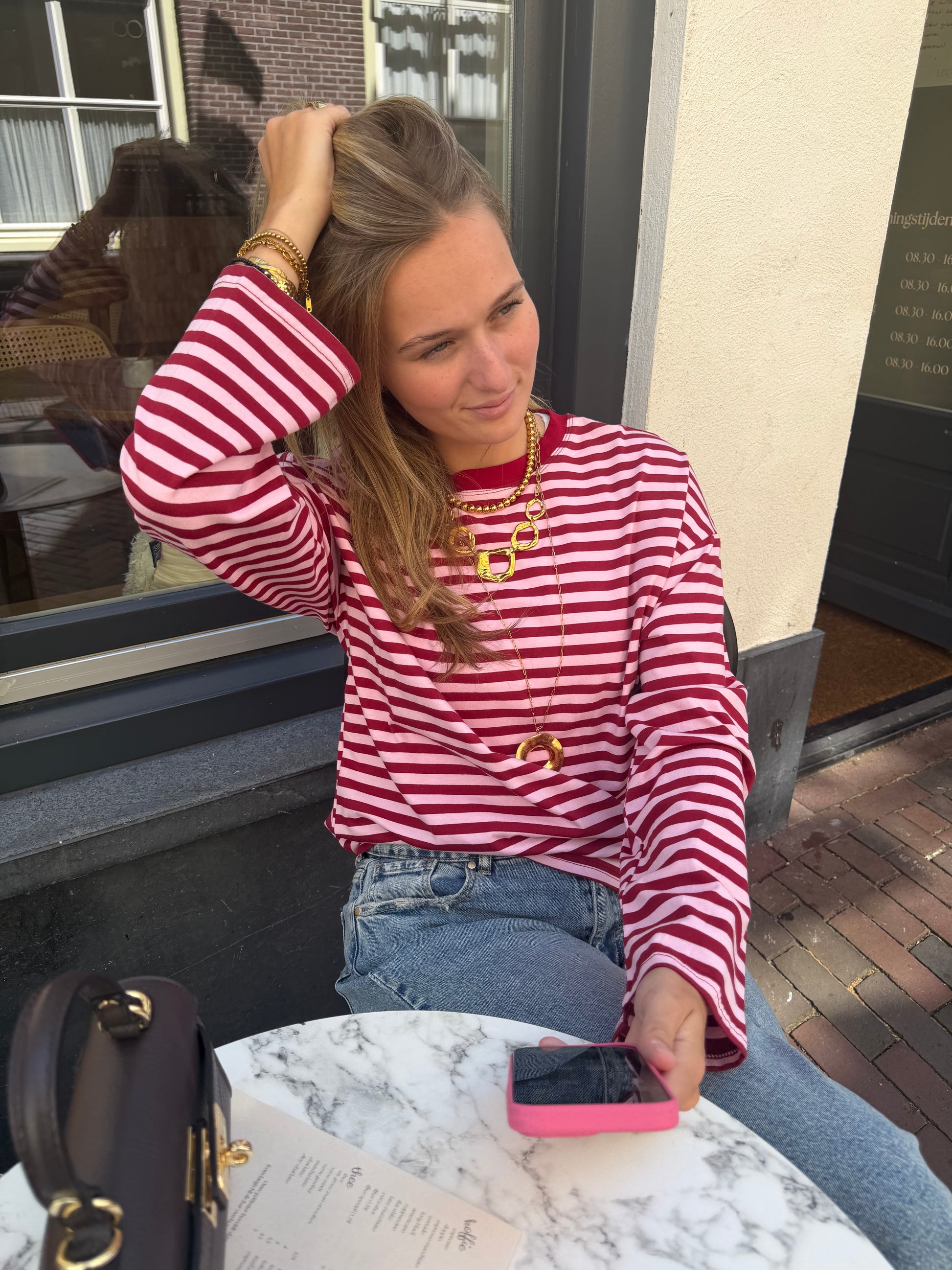 Longsleeve Stripes Pink Bordeaux voor dames