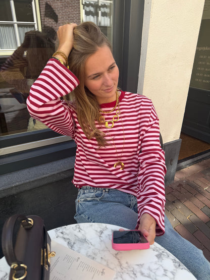 Longsleeve Stripes Pink Bordeaux voor dames