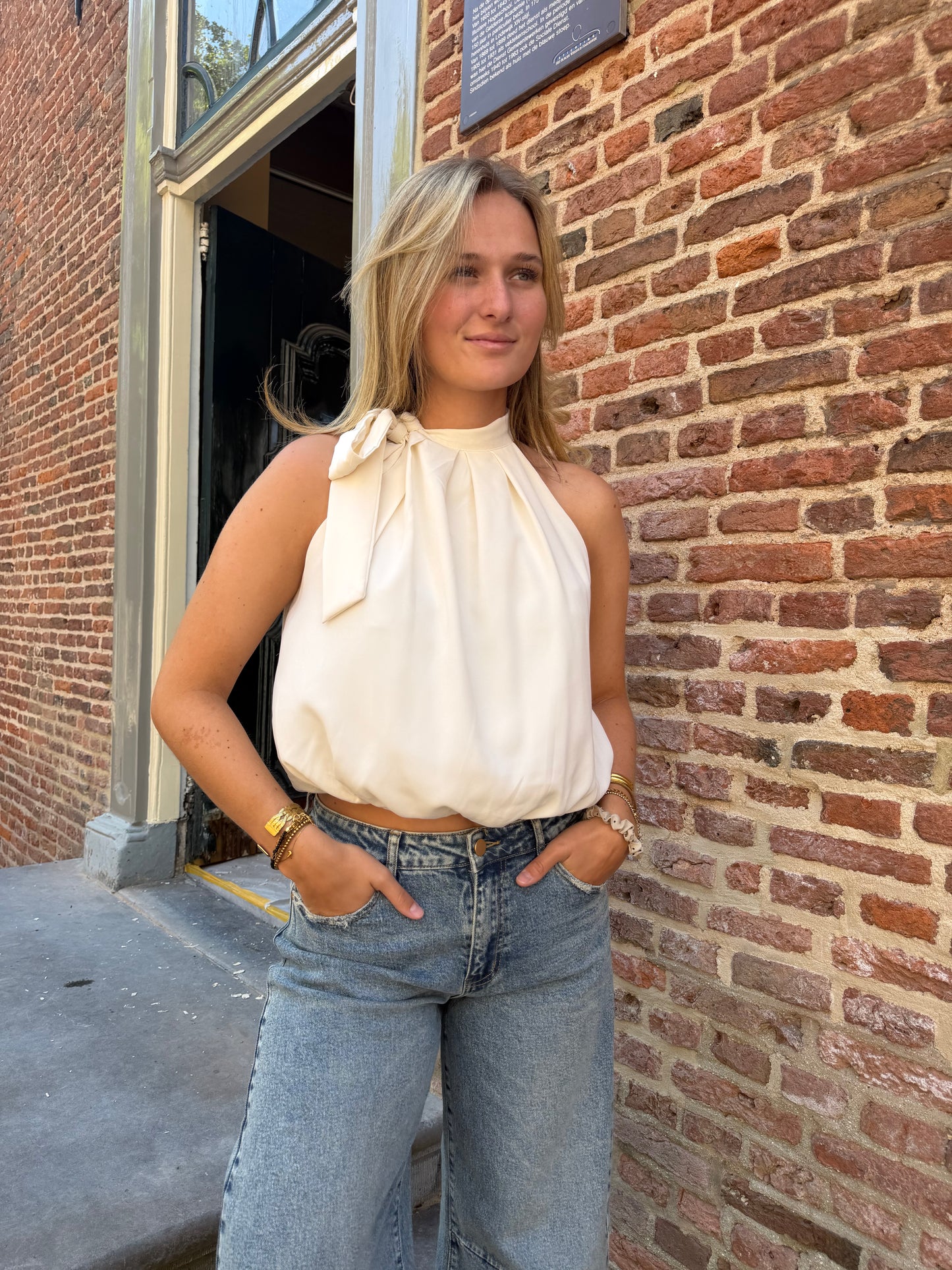 Top Halter Satin Offwhite voor dames