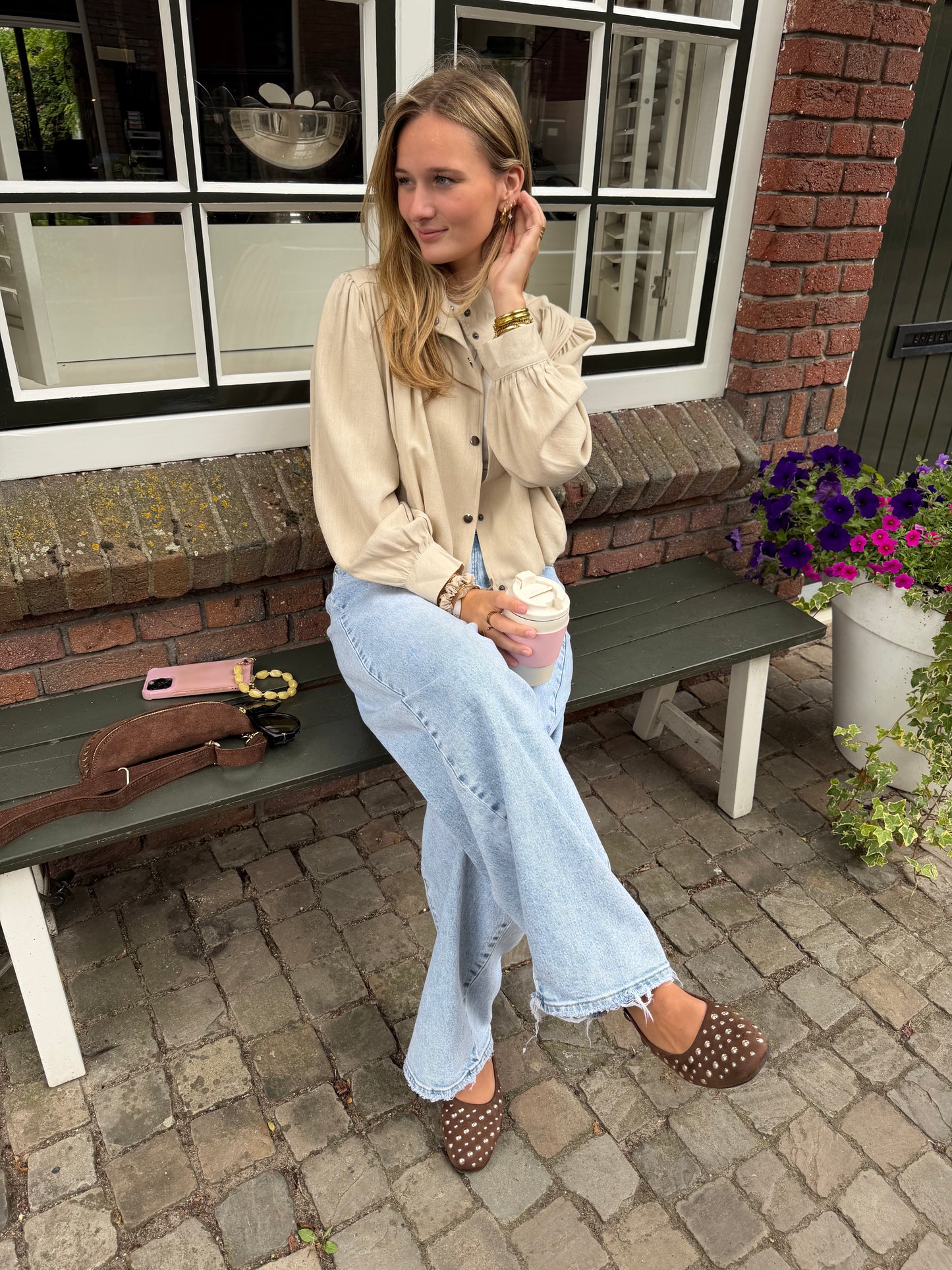 Jacket Short Button Beige voor dames
