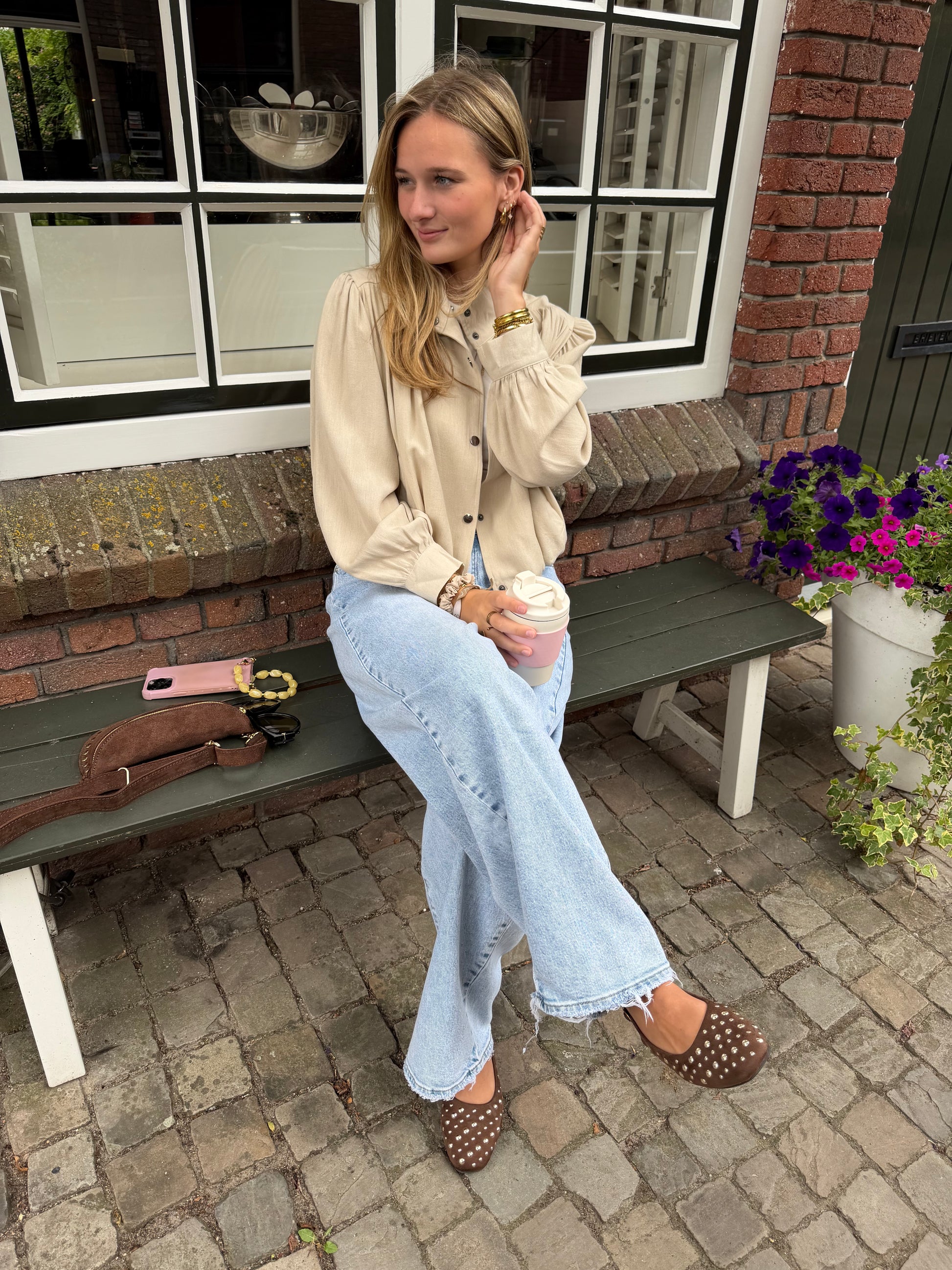Jacket Short Button Beige voor dames