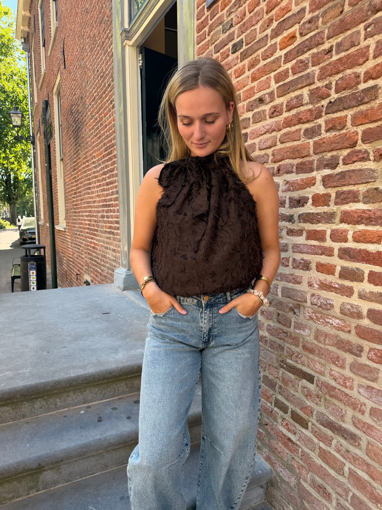 Top Halter Feather Brown voor dames