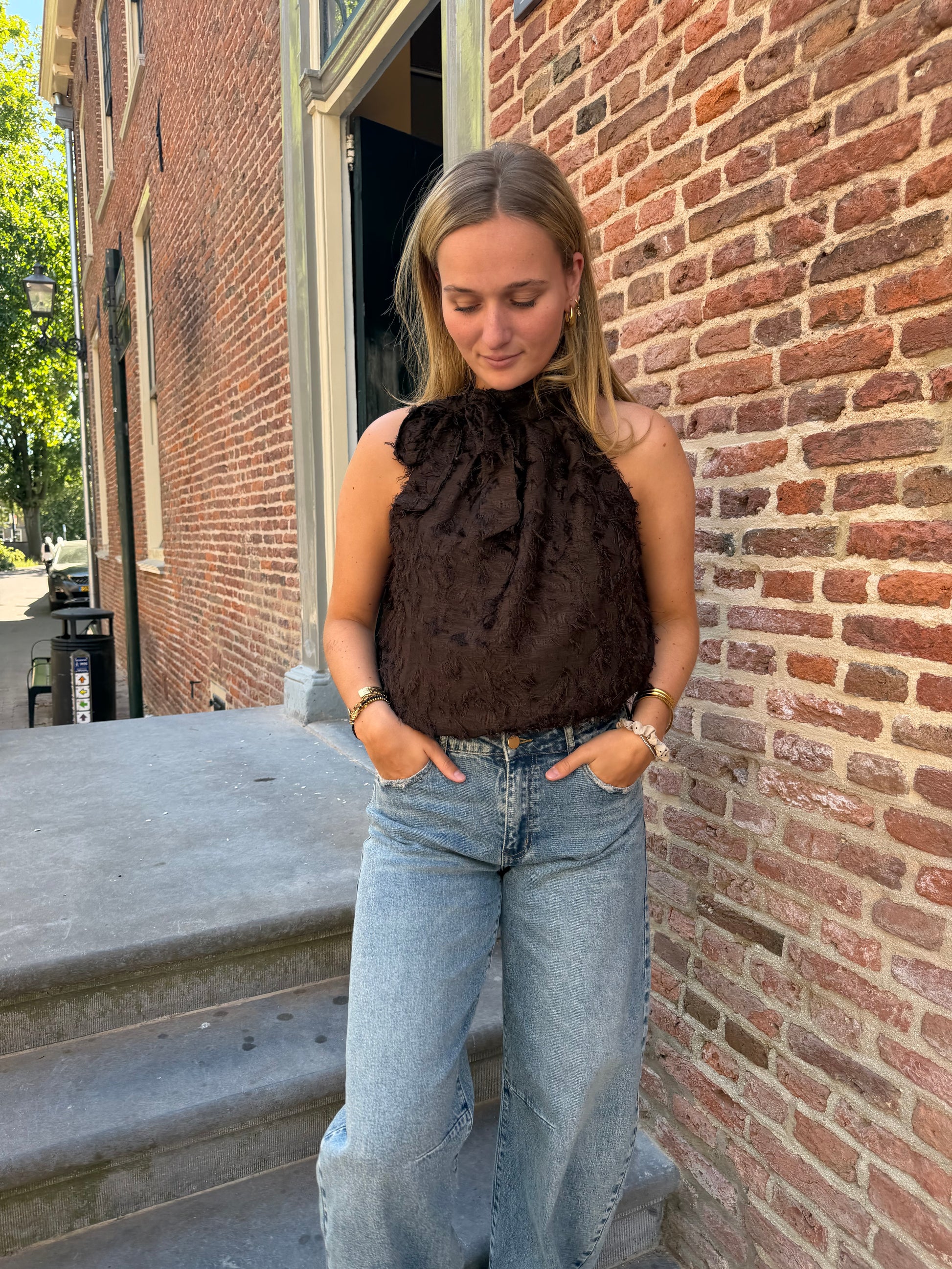 Top Halter Feather Brown voor dames