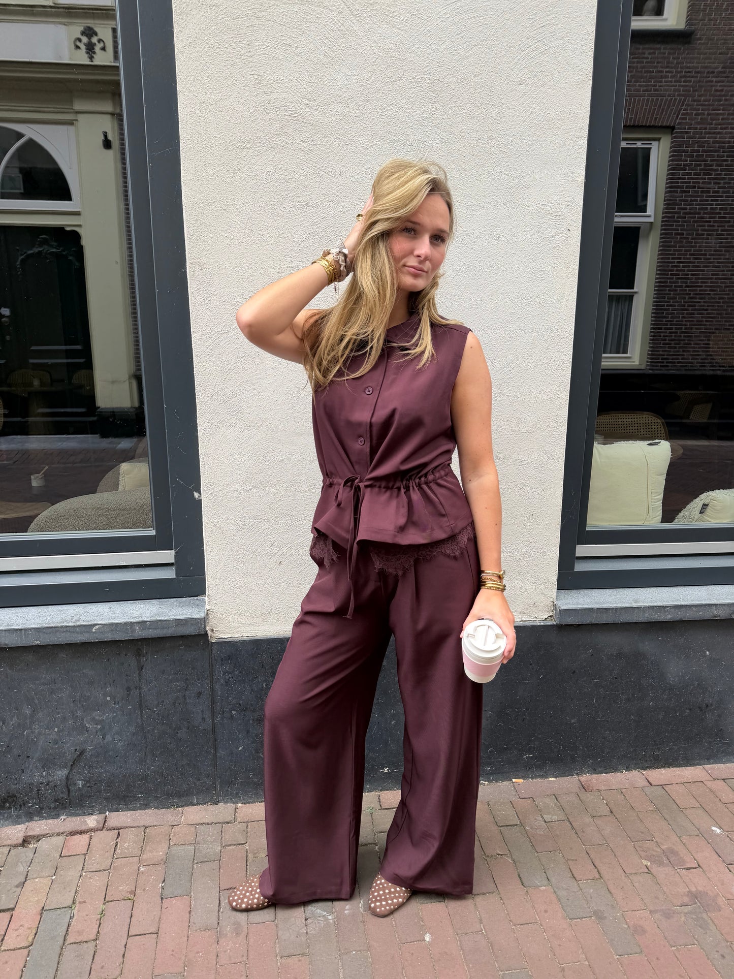 Pants River Wide Leg Bordeaux voor dames