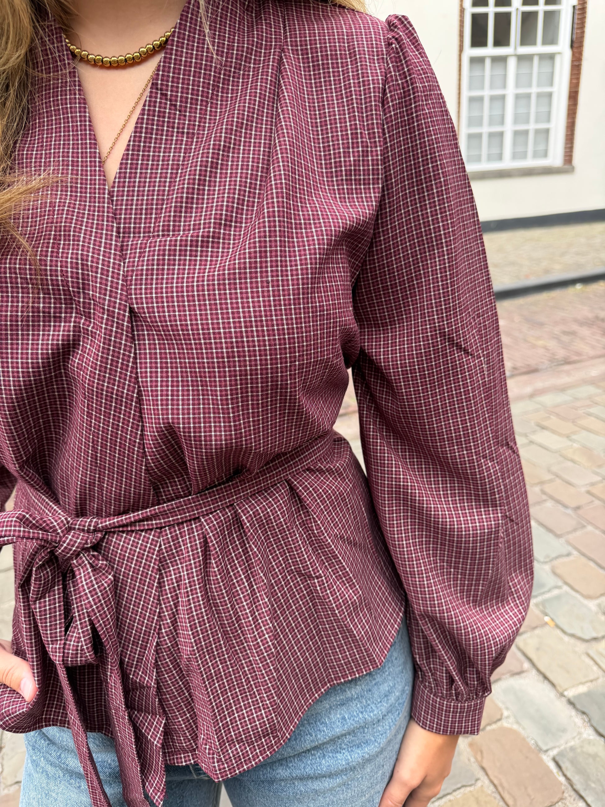 Blouse Jill Check Bordeaux voor dames