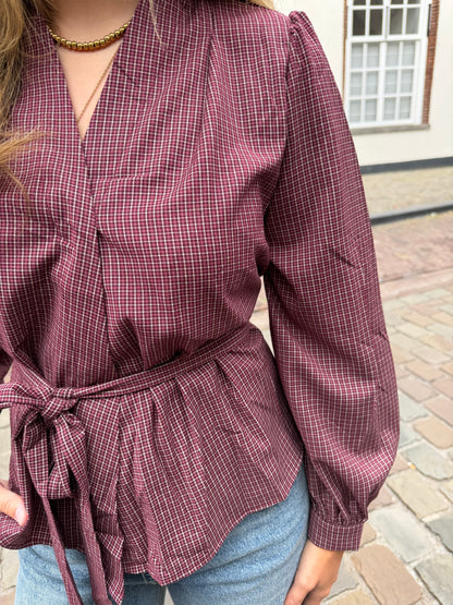 Blouse Jill Check Bordeaux voor dames