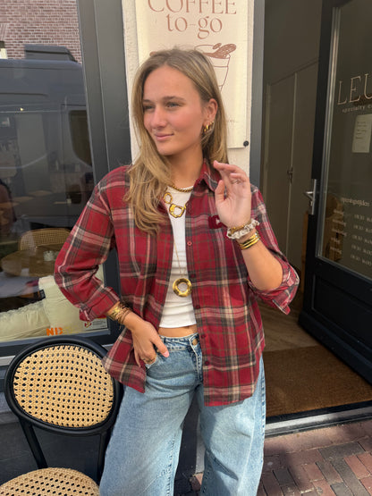 Blouse Iconic Check Bordeaux voor dames