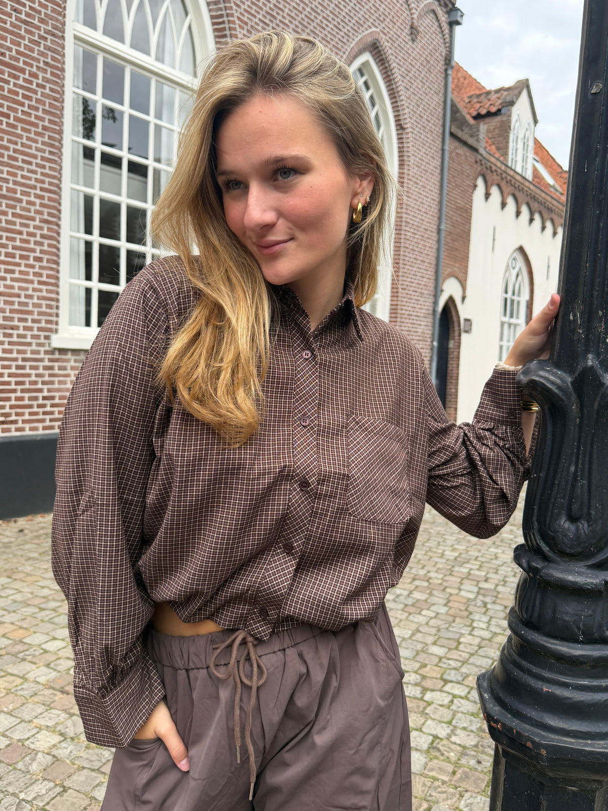 Blouse Feline Check Brown voor dames