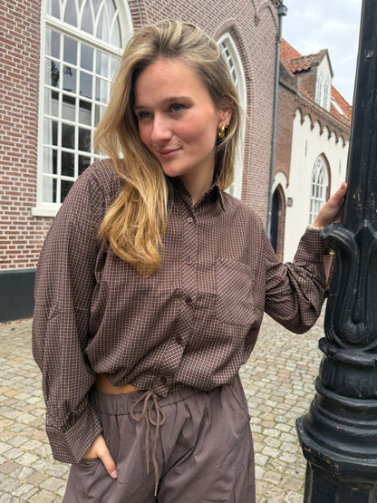 Blouse Feline Check Brown voor dames