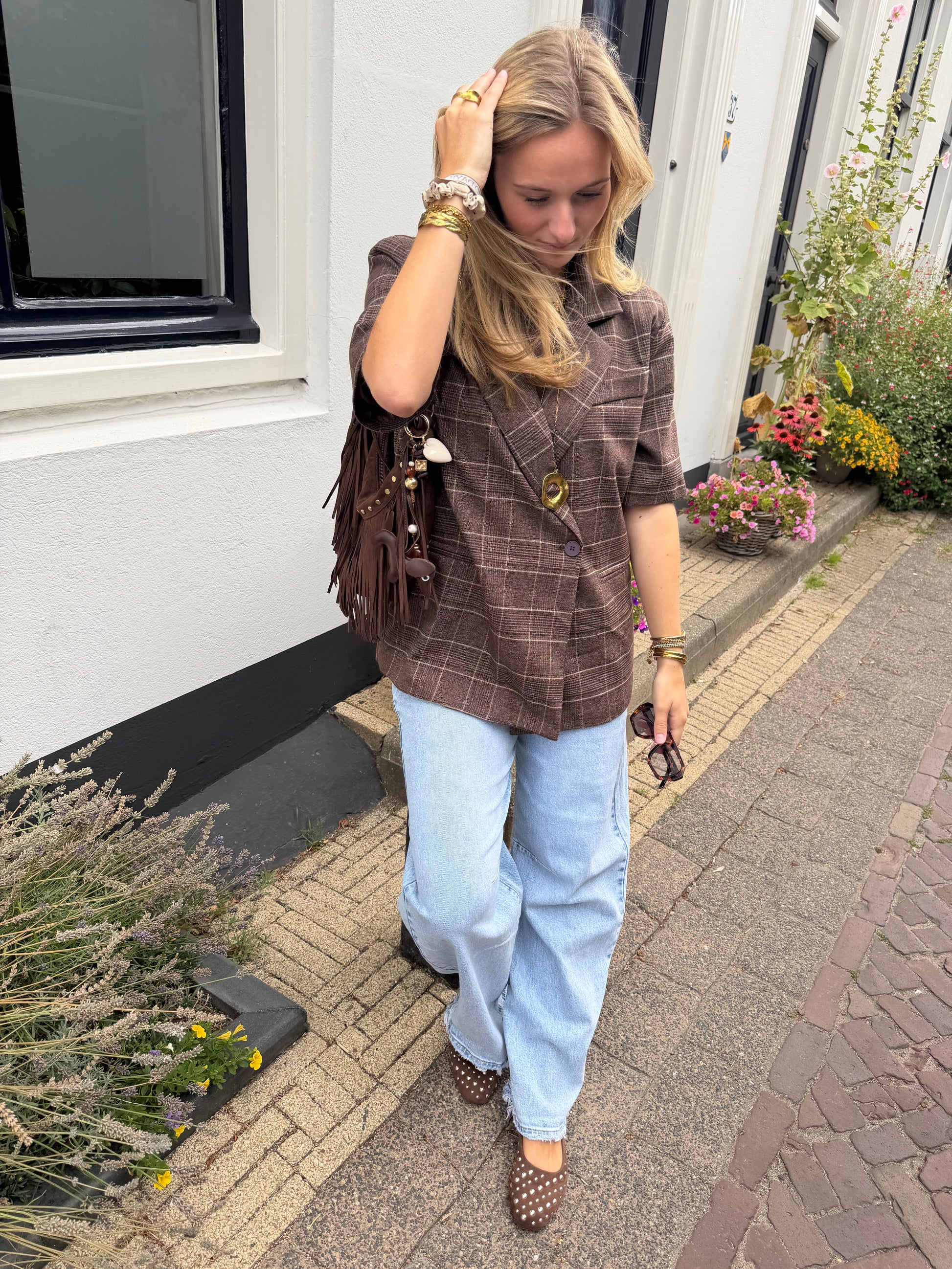 Blazer Levy Check Brown voor dames