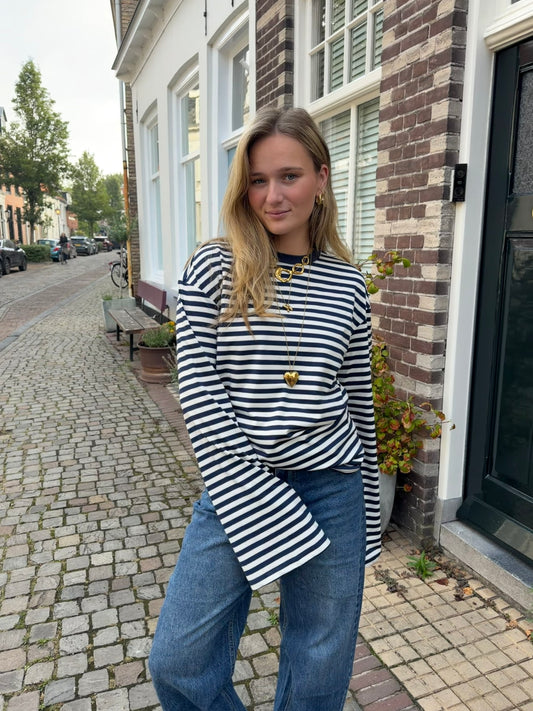 Longsleeve Stripe White Blue voor dames