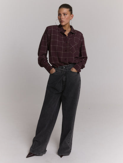 Blouse Naro Check Burgundy voor dames